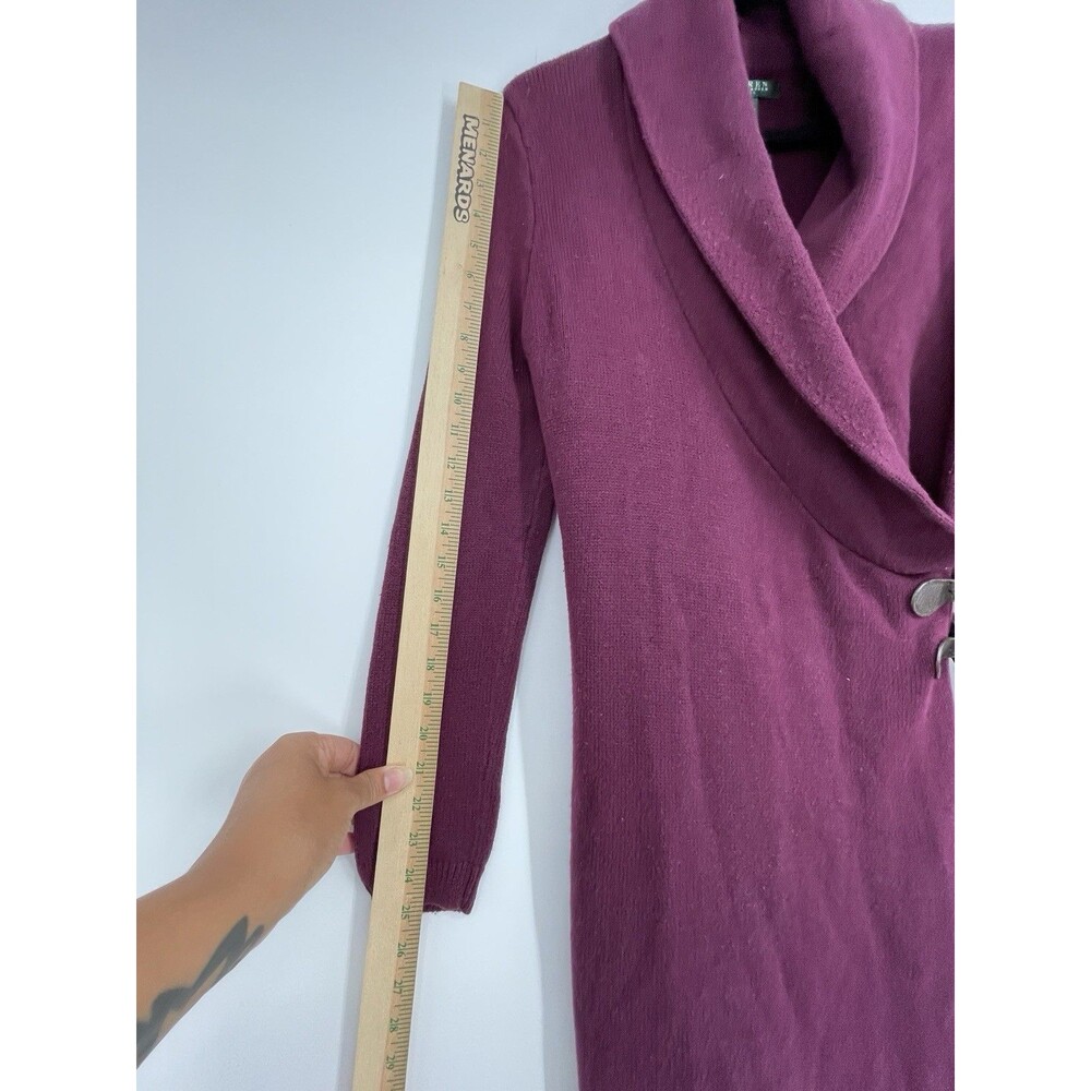 Lauren Ralph Lauren Burgundy Shawl Collar Sweater Wrap Dress Leather Buckle Knit - Picture 9 of 12